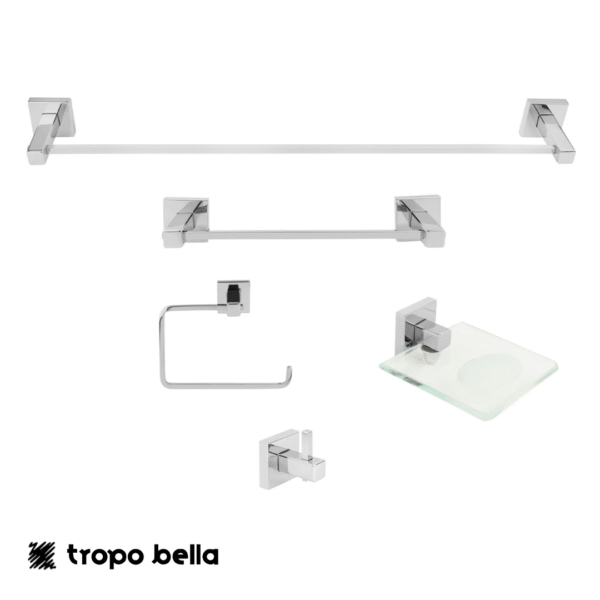 Kit  de acessórios para banheiro 5 peças em aço inox. Linha  Square.