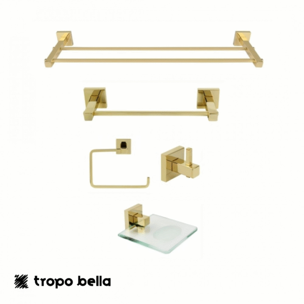KIT DE ACESSÓRIOS PARA BANHEIRO 5 PEÇAS SQUARE GOLD