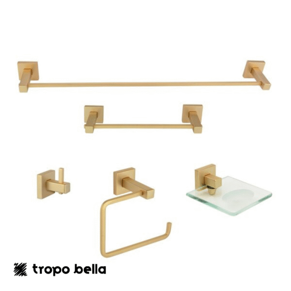 Kit De Acessórios Para Banheiro 5 Peças Inox Square Sq12208 Ducon Metais Ouro Fosco  (0)