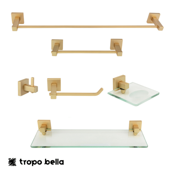 KIT DE ACESSÓRIOS PARA BANHEIRO 6 PEÇAS SQUARE OURO FOSCO