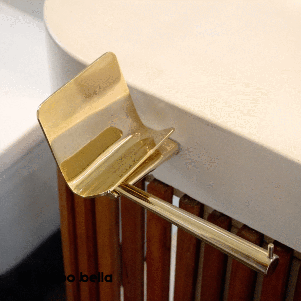 Porta papel higienico com porta celular em aço inox ouro. Linha Cone ouro.