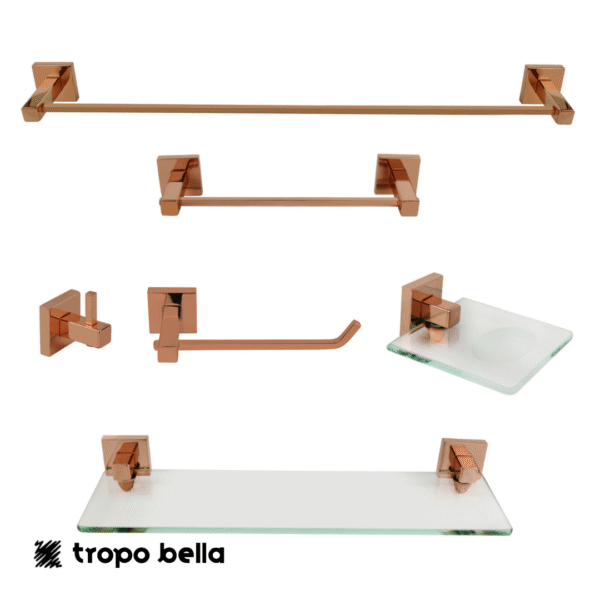 KIT DE ACESSÓRIOS PARA BANHEIRO 6 PEÇAS SQUARE ROSE GOLD